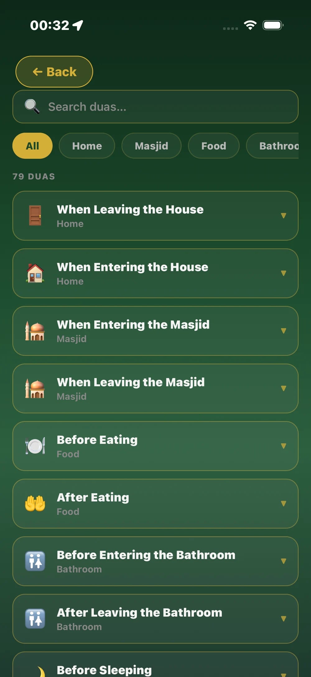 Quran app duas list organised by category